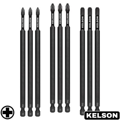 9 x Mixed PH 150mm Impact Screwdriver Bits PH1 PH2 PH3