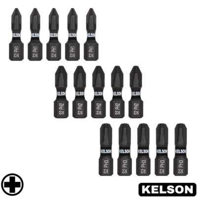 15 x Mixed PH 25mm Impact Screwdriver Bits PH1 PH2 PH3