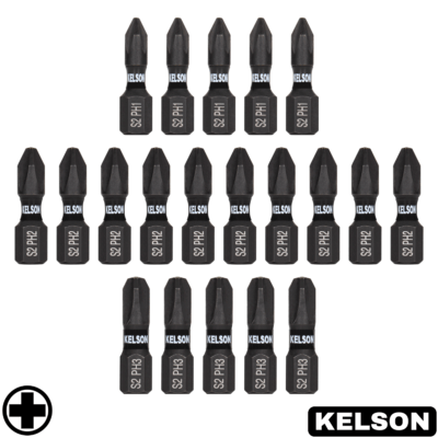 20 x Mixed PH 25mm Impact Screwdriver Bits PH1 PH2 PH3