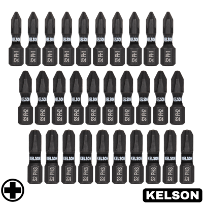 30 x Mixed PH 25mm Impact Screwdriver Bits PH1 PH2 PH3