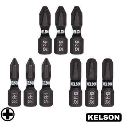 9 x Mixed PH 25mm Impact Screwdriver Bits PH1 PH2 PH3