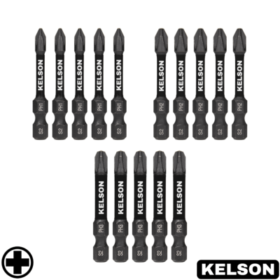 15 x Mixed PH 50mm Impact Screwdriver Bits PH1 PH2 PH3