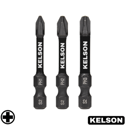 3 x Mixed PH 50mm Impact Screwdriver Bits PH1 PH2 PH3