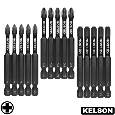 15 x Mixed PH 75mm Impact Screwdriver Bits PH1 PH2 PH3