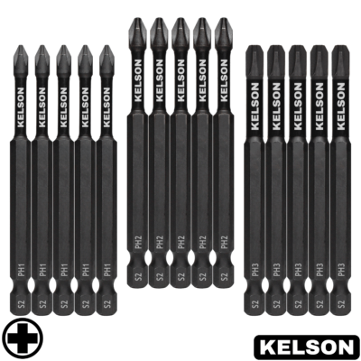 15 x Mixed PH 90mm Impact Screwdriver Bits PH1 PH2 PH3