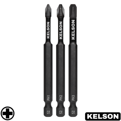 3 x Mixed PH 90mm Impact Screwdriver Bits PH1 PH2 PH3