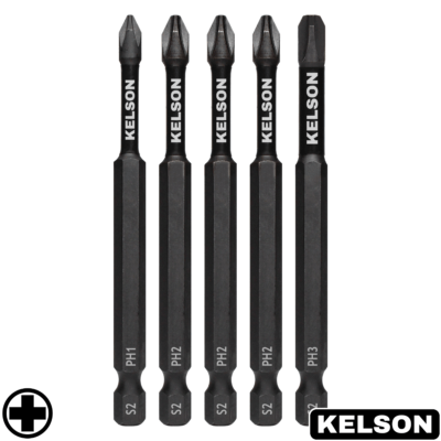 5 x Mixed PH 90mm Impact Screwdriver Bits PH1 PH2 PH3