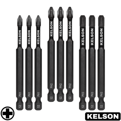 9 x Mixed PH 90mm Impact Screwdriver Bits PH1 PH2 PH3