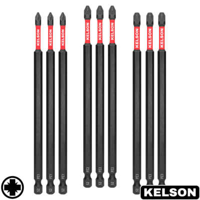 9 x Mixed Pozi 150mm Impact Screwdriver Bits PZ1 PZ2 PZ3