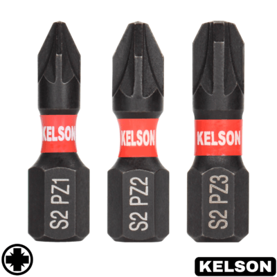 3 x Mixed Pozi 25mm Impact Screwdriver Bits PZ1 PZ2 PZ3