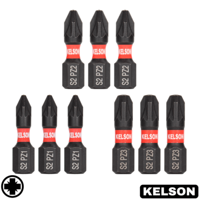 9 x Mixed Pozi 25mm Impact Screwdriver Bits PZ1 PZ2 PZ3