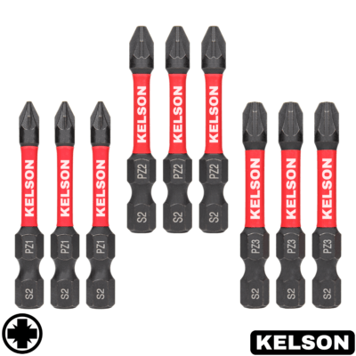 9 x Mixed Pozi 50mm Impact Screwdriver Bits PZ1 PZ2 PZ3