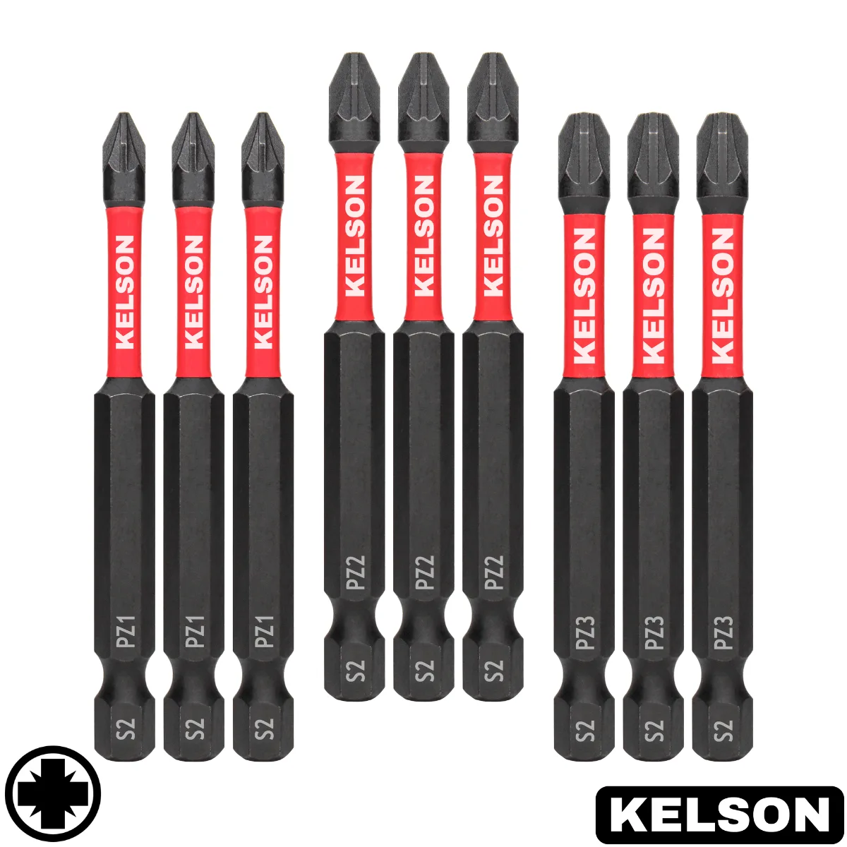 9 x Mixed Pozi 75mm Impact Screwdriver Bits PZ1 PZ2 PZ3