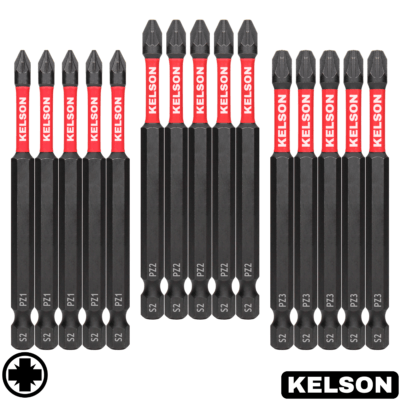 15 x Mixed Pozi 90mm Impact Screwdriver Bits PZ1 PZ2 PZ3