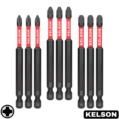 9 x Mixed Pozi 90mm Impact Screwdriver Bits PZ1 PZ2 PZ3