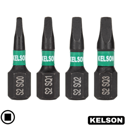 4 x Mixed Square Drive Impact Screwdriver Bits 25mm