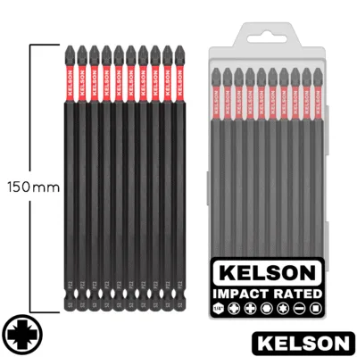 10pcs PZ2 Pozi Impact Screwdriver Bit Set In Storage Case 150mm Length