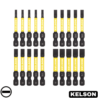 20 x Mixed Slot Flat-Head Impact Screwdriver Bits 50mm