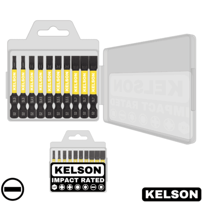 10pcs Mixed Slot Flat-Head Impact Screwdriver Bit Set In Storage Case 50mm Length V1