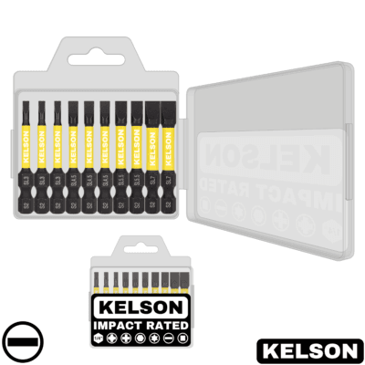 10pcs Mixed Slot Flat-Head Impact Screwdriver Bit Set In Storage Case 50mm Length V2