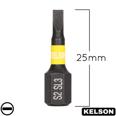 3mm Slot Flat-Head Impact Screwdriver Bits 25mm