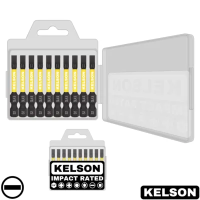 10 x 4.5mm Slot Flat-Head Impact Screwdriver Bits In Storage Case 50mm Length