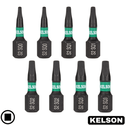 8 x Mixed Square Drive Impact Screwdriver Bits 25mm