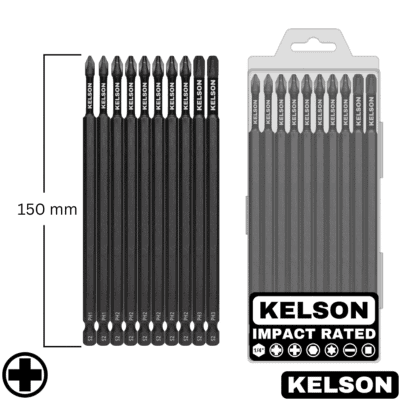 10pcs Mixed PH Impact Screwdriver Bit Set In Storage Case 150mm Length V2