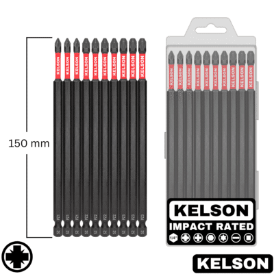 10pcs Mixed Pozi Impact Screwdriver Bit Set In Storage Case 150mm Length V1