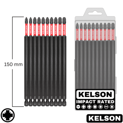 10pcs Mixed Pozi Impact Screwdriver Bit Set In Storage Case 150mm Length V2