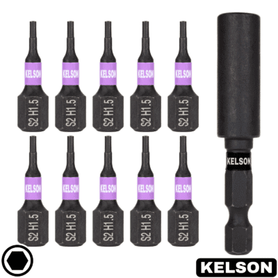 10 x 1.5mm Hex Drive 25mm Impact Screwdriver Bits With 60mm Magnetic Bit Holder