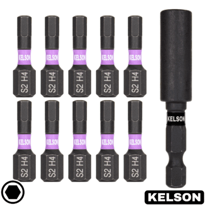 10 x 4mm Hex Drive 25mm Impact Screwdriver Bits With 60mm Magnetic Bit Holder