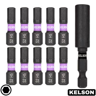 10 x 5mm Hex Drive 25mm Impact Screwdriver Bits With 60mm Magnetic Bit Holder