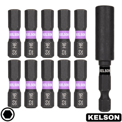 10 x 6mm Hex Drive 25mm Impact Screwdriver Bits With 60mm Magnetic Bit Holder
