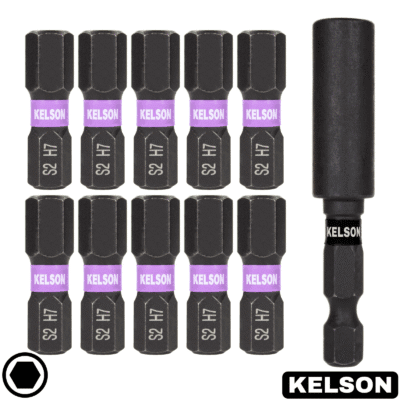 10 x 7mm Hex Drive 25mm Impact Screwdriver Bits With 60mm Magnetic Bit Holder