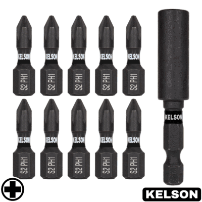 10 x PH1 25mm Impact Screwdriver Bits With 60mm Magnetic Bit Holder