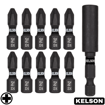 10 x PH2 25mm Impact Screwdriver Bits With 60mm Magnetic Bit Holder
