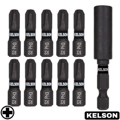10 x PH3 25mm Impact Screwdriver Bits With 60mm Magnetic Bit Holder