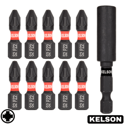 10 x PZ2 25mm Impact Screwdriver Bits With 60mm Magnetic Bit Holder