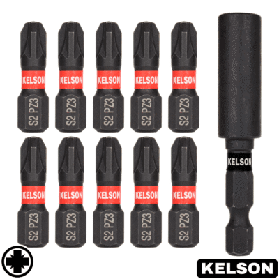 10 x PZ3 25mm Impact Screwdriver Bits With 60mm Magnetic Bit Holder