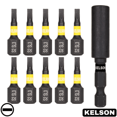 10 x 3mm Slot Flat-Head 25mm Impact Screwdriver Bits With 60mm Magnetic Bit Holder
