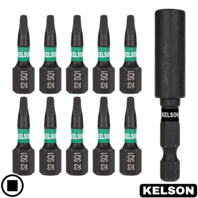 10 x SQ1 Square Drive 25mm Impact Screwdriver Bits With 60mm Magnetic Bit Holder