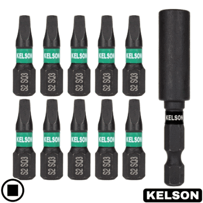 10 x SQ3 Square Drive 25mm Impact Screwdriver Bits With 60mm Magnetic Bit Holder