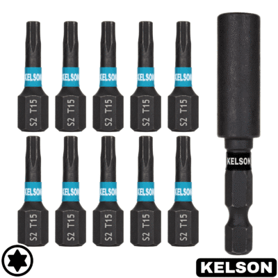 10 x T15 25mm Impact Screwdriver Bits With 60mm Magnetic Bit Holder