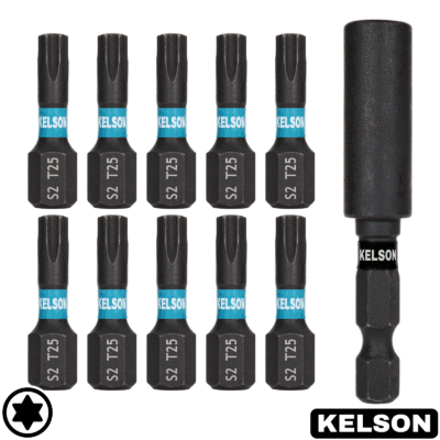 10 x T25 25mm Impact Screwdriver Bits With 60mm Magnetic Bit Holder