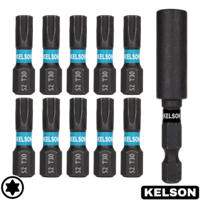 10 x T30 25mm Impact Screwdriver Bits With 60mm Magnetic Bit Holder