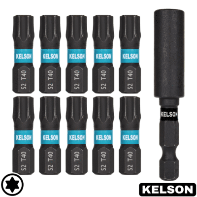 10 x T40 25mm Impact Screwdriver Bits With 60mm Magnetic Bit Holder
