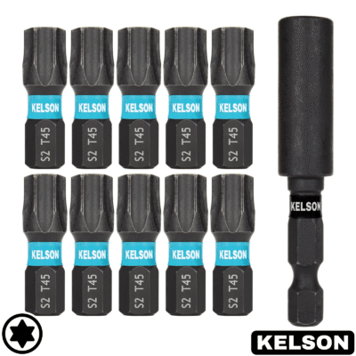 10 x T45 25mm Impact Screwdriver Bits With 60mm Magnetic Bit Holder