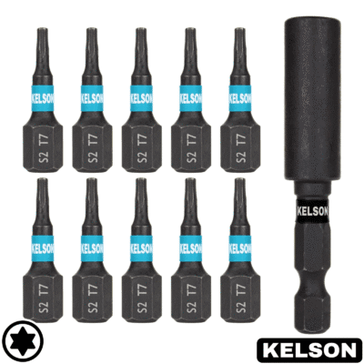 10 x T7 25mm Impact Screwdriver Bits With 60mm Magnetic Bit Holder