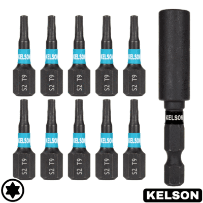 10 x T9 25mm Impact Screwdriver Bits With 60mm Magnetic Bit Holder